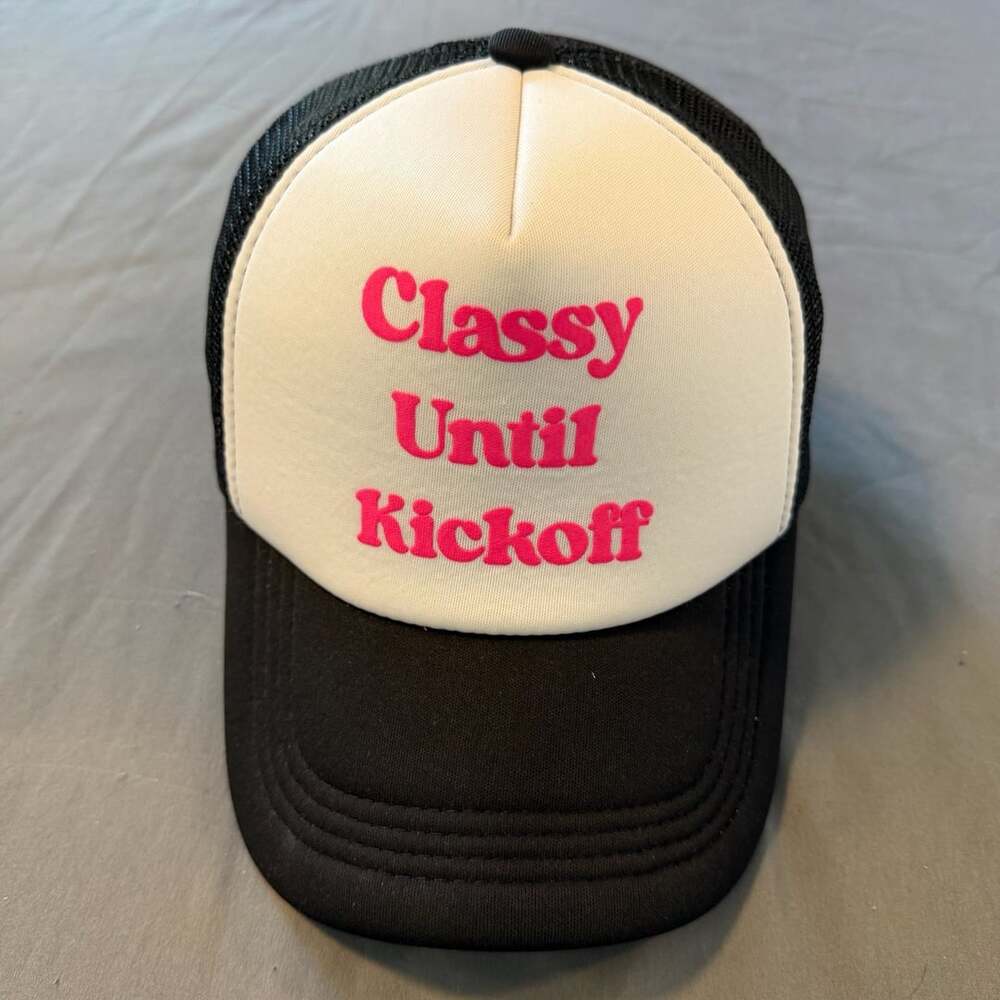 Unbranded Classy Until Kickoff Trucker Hat Black White
